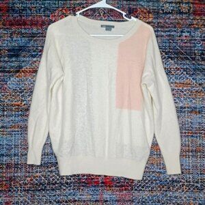 vince. womens cream pink 100% Cashmere Colorblock 3/4 sleeve crewneck sweater S